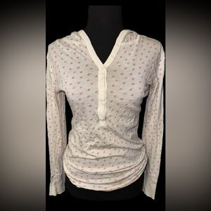 Aeropostale M White w/ Pink Stars Hooded Long Sleeve T-Shirt